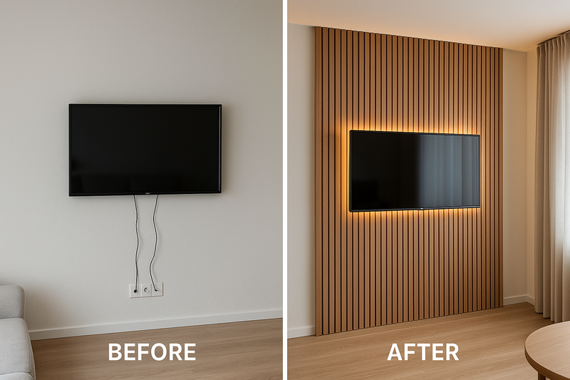 Accent wall transformation with vertical wood slats
